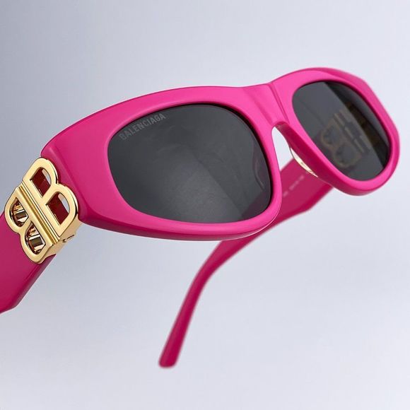 Balenciaga BB0095S 006 Sunglasses Pink Gold Logo Grey Cat Eye Women - Picture 1 of 12